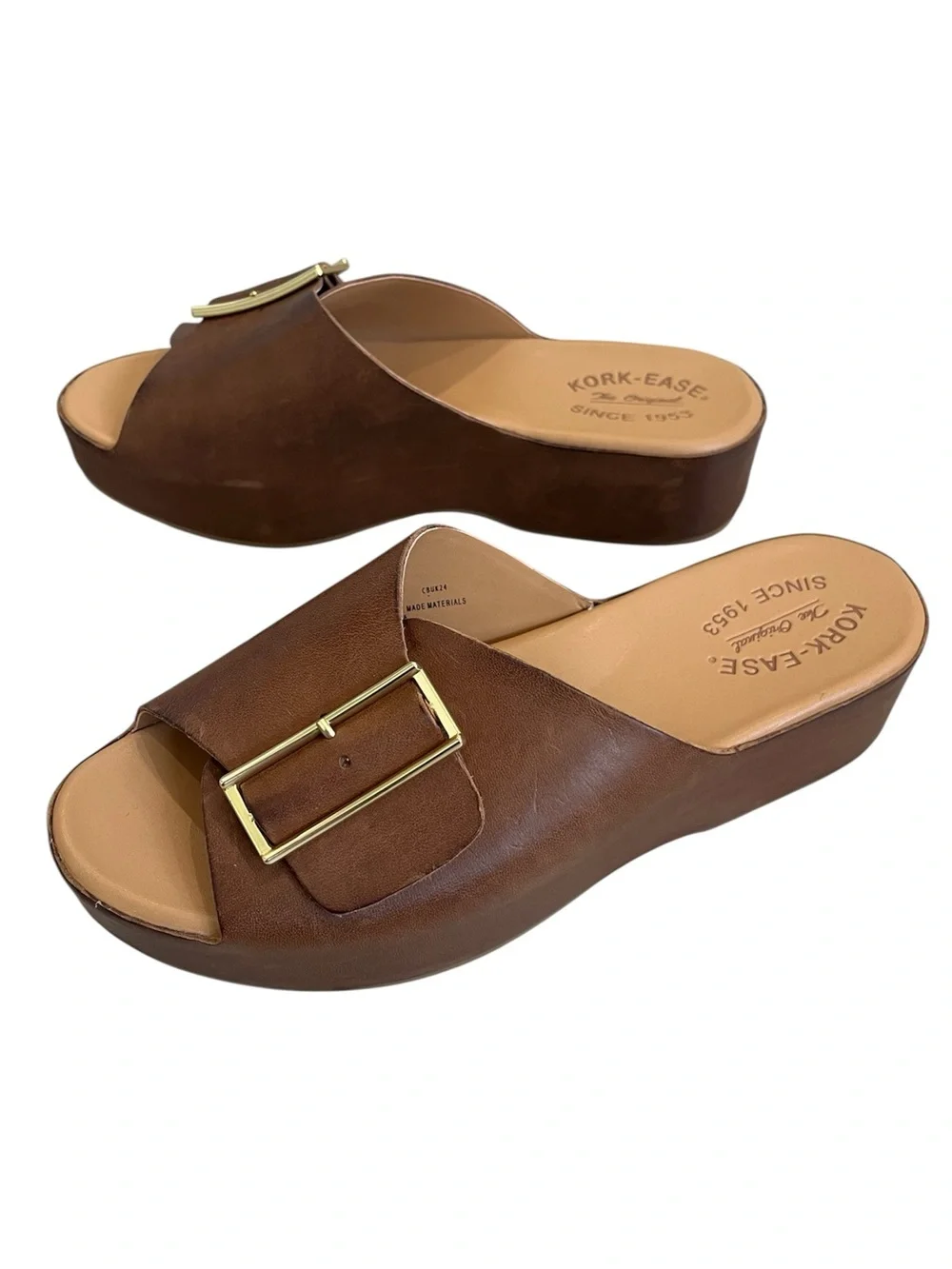 Kork-Ease York Brown Leather Platform Slide Sandals 9 New NWOB Comfort Modern